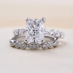 RENSINO Square Princess Wedding Ring Set Women Luxury Jewelry Sterling Silver 925 Ring Settings Engagement