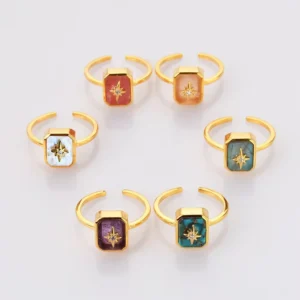 RENSINO Ss220 Gold Plated Crystal Zodiac Ring Moon and Star 925 Sterling Silver Zodiac Sign Rings for Women