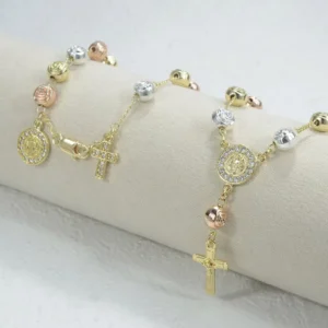 RENSINO St. Benedict Medal Rosary Bracelet Catholic Prayer Beads Religious Jewelry Gifts for Men Women Waterproof Durable