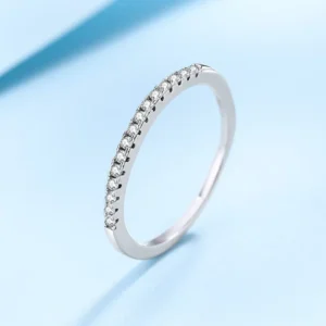 RENSINO Stackable Fashion Custom Moissanite Ring White Gold Plated 925 Sterling Silver Jewelry Wedding Women Eternity Ring