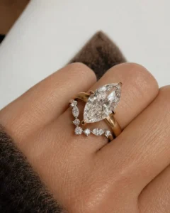RENSINO Stacking Rings Birthday Gift 10K 14K 18K Gold Ring 925 Sterling Silver Marquise Cut Lab Grown Diamond Wedding Anniversary Ring