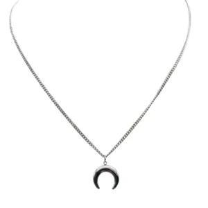RENSINO Stainless Silver Downward Crescent Moon Double Horn Pendant Necklace