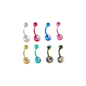 RENSINO Stainless Steel 14G Double Gems Round Balls Navel Bars Belly Rings Crystal CZ Belly Button Piercing Body Jewelry