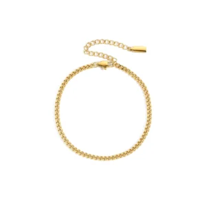 RENSINO Stainless Steel 14K Gold PVD Plated 18+5cm Length Blank Chain Anklet Titanium Steel Hangtag Cuban Chain Anklet