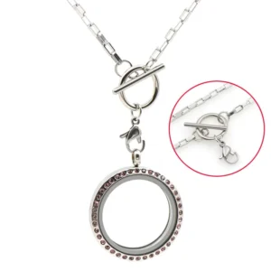 RENSINO Stainless Steel 16” Silver Toggle Clasp Rectangle Floating Charms Locket Pendant Necklace Jewelry for Men and Women