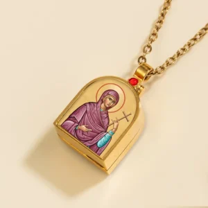 RENSINO Stainless Steel 18K Gold Plated St. Lucy Orthodox Icon Pendant Custom Design Medals for Vision Protection Spiritual