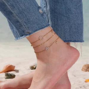 RENSINO Stainless Steel 18K Gold Plating Anti Tarnish Zircon Bridal Dainty Anti Tarnish Anklets for Women