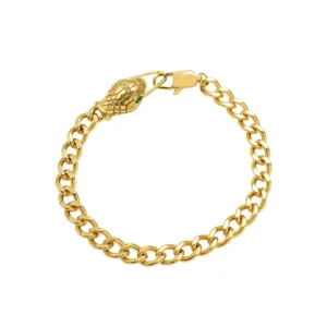 RENSINO Stainless Steel 18K Gold Snake Zircon Cuban Chain Women Bracelet