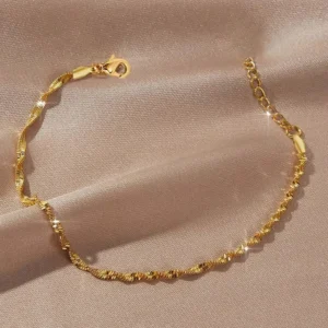 RENSINO Stainless Steel 18K Gold Wave Chain Women Bracelet Jewelry for Girls