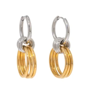 RENSINO Stainless Steel 18K PVD Plated Gold and Silver Color Matching Polished Steel Hanging Earring Two Tone Color for Women