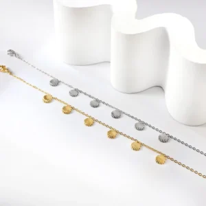 RENSINO Stainless Steel 18k Gold Plated Anklet Simple Fine Adjustable Fashion Shell Anklets Personalized Women Jewelry Set Gold Plated