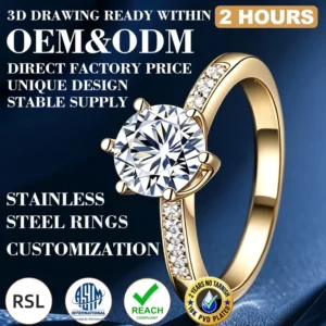 RENSINO Stainless Steel 316L Adjustable Rings 18K PVD Gold Plated Durable Hypoallergenic 5A Cubic Zirconia Anti-Tarnish