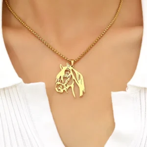 RENSINO Stainless Steel Animal Pendant Necklace with Chains Trendy Horse Head Design for Women