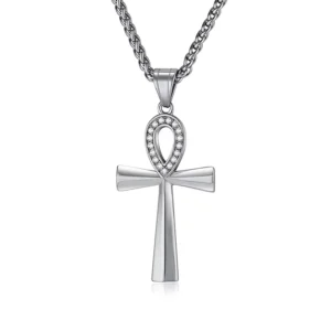 RENSINO Stainless Steel Ankh Cross Necklace Mens Titanium Steel Pendant Accessories Jewelry Gift For Him Birthday Christmas