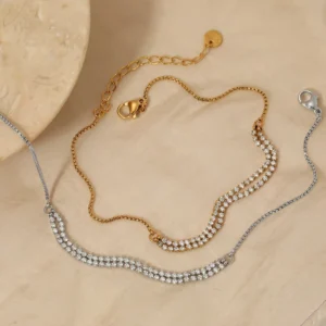 RENSINO Stainless Steel Anklet Double Row Zircon Splicing Box Chain Foot Chain Fashionable Joyas De Acero Inoxidable