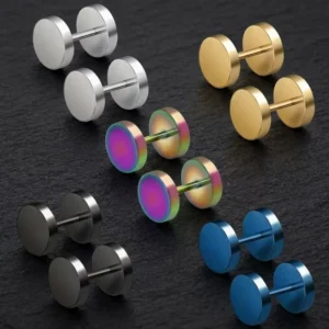 RENSINO Stainless Steel Barbell Earrings Male Titanium Steel Hoops Pierce Earrings