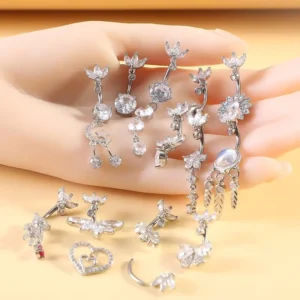 RENSINO Stainless Steel Belly Button Jewelry Copper Inset Zircon Belly Ring Sexy Butterfly Body Piercing Belly Button Nail Jewelry