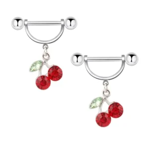 RENSINO Stainless Steel Body Jewelry for Women Cherry Nipple Barbell Rings Trendy Design Nipple Piercing