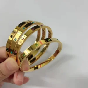 RENSINO Stainless Steel Bracelet Exquisite Colored Diamond Open Fashion Bangle Light Luxury Charm Jewelry