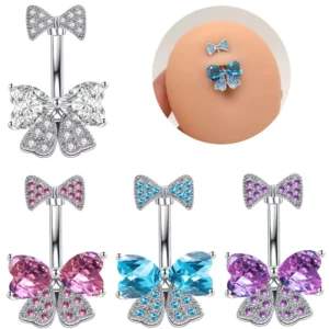 RENSINO Stainless Steel Butterfly Belly Button Ring Navel Rings Silver Multi color Waist Beads for Women Piercing Jewelry for Party