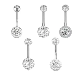 RENSINO Stainless Steel C shaped Belly Button Ring Piercing Jewelry Heart rust Proof Claw Round Zircon Thread Piercing Jewelry