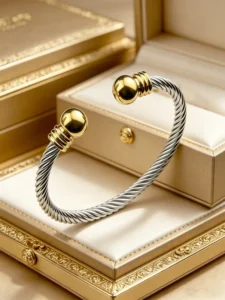 RENSINO Stainless Steel Cable Bracelet Spiral Twisted Open Ended Adjustable Cuff Bracelet Vintage Jewelry for Women