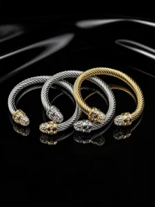 RENSINO Stainless Steel Cable Bracelet Spiral Twisted Open Ended Adjustable Cuff Bracelet Vintage Jewelry for Women