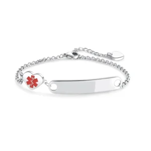 RENSINO Stainless Steel Chain Bracelet Medical Heart Pendant Engraved Information Unisex Heart Shaped Curved