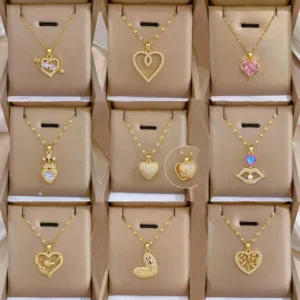 RENSINO Stainless Steel Chain Fashion Exquisite Heart Shaped Copper Pendant Women’s Necklace Lover Gift