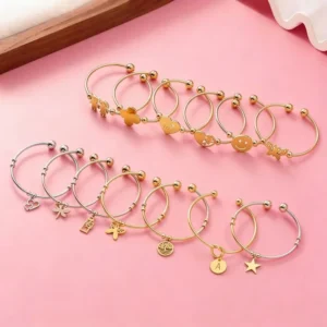 RENSINO Stainless Steel Charms Gold Filled Cuff Bracelet Kids