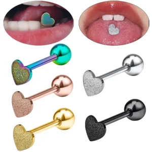 RENSINO Stainless Steel Children’s Gift Tongue Rings Piercing Stud Industrial Screw Heart Shape Barbell Body Piercing Jewelry
