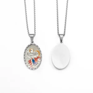 RENSINO Stainless Steel Children’s St. Christopher Hand Drawn Miracle Pendant Custom Religious Jewelry Designer Art