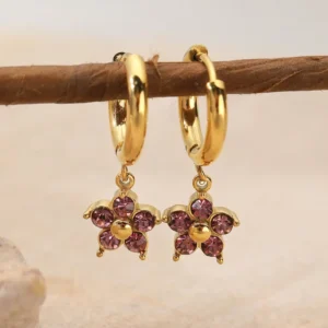 RENSINO Stainless Steel Chunky 18K Gold Plating Women Horoscope 12 Zodiac Sign Gold Filled Birthstone Stud Earrings