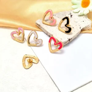 RENSINO Stainless Steel Color Block Heart Stud Earrings for Women Titanium Steel Luxury Fashion Jewelry