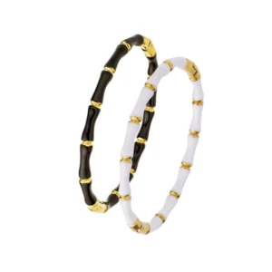 RENSINO Stainless Steel Colorful Bamboo Cuff Bangles White Black Red Enamel Bracelet Unisex Design Gold Plated Trendy Jewelry