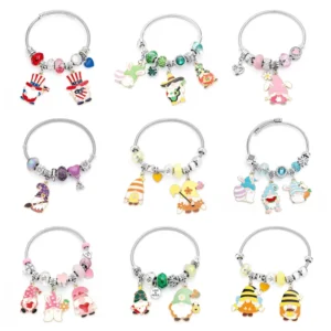 RENSINO Stainless Steel Couple Bracelet with Crystal Beads Pendant Charm Bracelet