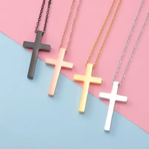 RENSINO Stainless Steel Cross Pendant Necklace with Simple Design Available in Silver Gold Rose Gold Black for Men Women for Weddings