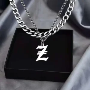 RENSINO Stainless Steel Cuban Double layer Letter Statement Necklace Men’s Women’s Punk Hip hop Link Chain Pendant Party Gift