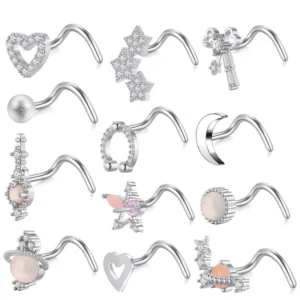 RENSINO Stainless Steel Curved Rod Nose Piercing Ornament Fashion Accessories Body Jewelry for Women for Wedding Engagement