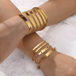 RENSINO Stainless Steel Custom Engravable Bracelet Gold Name Logo Men Women Bracelet for DIY Jewelry Making