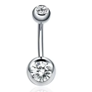 RENSINO Stainless Steel Double Crystal External Threaded Navel Belly Button Rings 14G Ombligo Piercings Body Jewelry