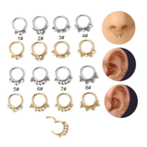 RENSINO Stainless Steel Earrings Crystal Nose Rings Hinged Segment Clicker Hoop Tragus Helix Cartilage Nostril Piercing Jewelry