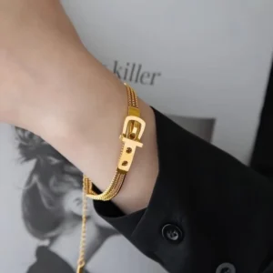 RENSINO Stainless Steel Elegant Delicate Light Luxury Belt Buckle Three-layer Bracelet Women Jewelry Party Premium Gifts