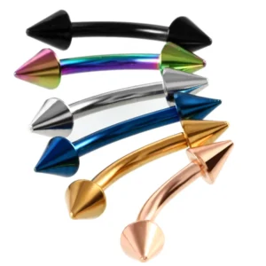 RENSINO Stainless Steel Externally Threaded Spike Eyebrow Ring Curved Barbell Eyebrow Banana Piercing Body Jewelry