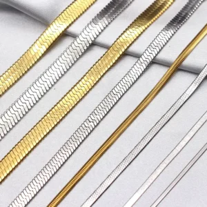 RENSINO Stainless Steel Flat Snake Chain Gold Silver Women Men Hip Hop Jewelry Fashion Herringbone Snake Chain Necklace