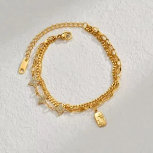 RENSINO Stainless Steel Gold Plated Chain Link Star Zircon Bracelet Trendy Fashion Accessories Manufacturer Direct Sales