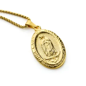 RENSINO Stainless Steel Gold Plated Women Religious Necklace Jewelry