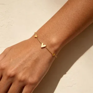 RENSINO Stainless Steel Heart Dainty Chain Bracelet Minimalist Heart Charm Bracelet Fashion Jewelry for Women Daily Accessories