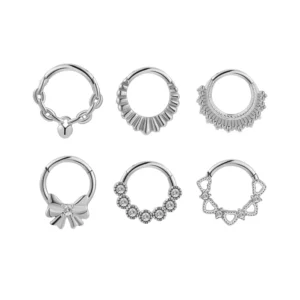 RENSINO Stainless Steel Helix Body Jewelry Diamond Zircon Septum Clickers for Nose Ears Piercings