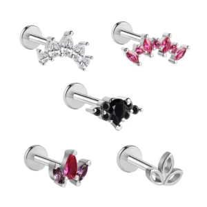 RENSINO Stainless Steel Helix Piercing Jewelry Silver Plated Internal Thread Cz Flat Back Stud